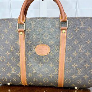 Louis Vuitton Monogram Cabas Mezzo Tote Bag Brown Leather Trim